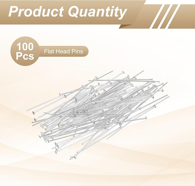 HARFINGTON 100pcs Flat Head Pins 1.57" 40mm Needles Bulk for Earring Pendant Necklace Bracelet Charm Jewelry Making Findings DIY Craft, Silver Tone