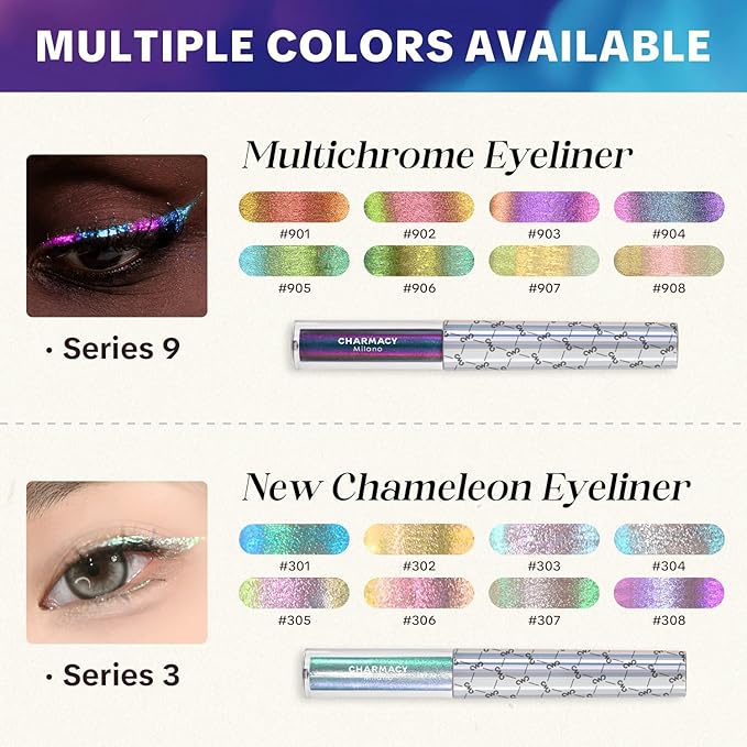 CHARMACY Chameleon Liquid Eyeliner, Liquid Glitter Eyeliner, Highly Pigmented, Metallic MultiColor Shifting waterproof Eyeliner, Ultra-Fine Tip, Longwearing, Smudge-proof (#305)