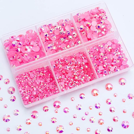 3000PCS Resin Flatback Rhinestone, 2mm 3mm 4mm 5mm 6mm Dark Pink AB Flatback Jelly Resin Rhinestones for Tumblers, Mugs, Bottles, Craft Decoration, Loose Bling Glitter Gem Stone