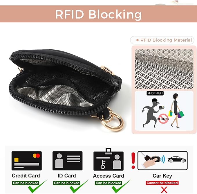 Wristlet Keychain Wallets for Women RFID Blocking Credit Card Holder Small Zipper Coin Purse Change Pouch with ID Window and Detachable Wrist Strap Black White Checkered