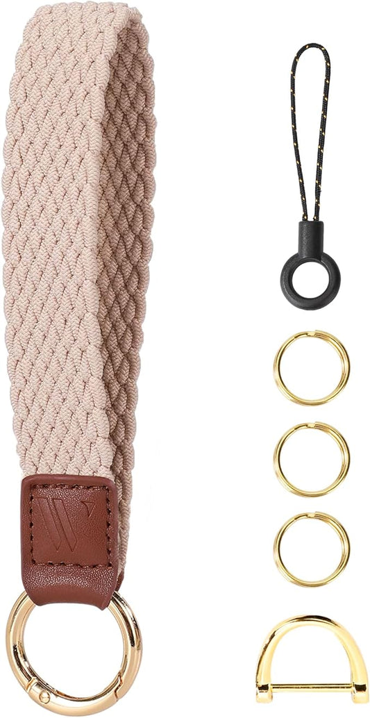 Wristlet Keychain for Women Stretchy Wrist Keychain Lanyard for Phone Case Wallet Id Card Badges (Nude Pink)