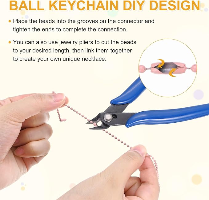 M METERXITY 100-Pack Ball Beads Chain, 4.7 in Metal Beaded Necklace Adjustable Keychain with Connectors for Jewelry Making/DIY Crafts/Hanging Decoration, Dog Tag Chain [Pink]
