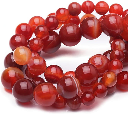 Natural Stone Beads for Jewelry Making,10mm Red Stripe Agate Polished Smooth Round Gemstone Beads for Bracelet Necklace 15 Inch