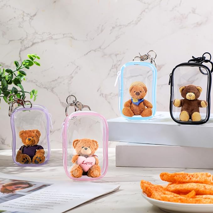 Harloon 6 Pcs Clear Figure Display Bags with Keychain for Doll 3.94 x 2.56 Inch Small Zipper Clear Pouch Keychain Display Case Portable Hanging Blind Bags Doll Storage Box Gift for Friend(Rectangular)