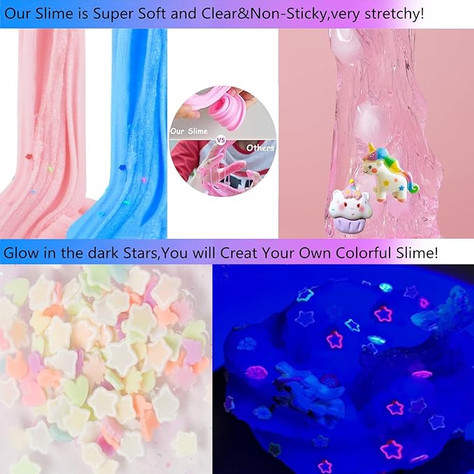 Mermaid Slime Kit,Clear Slime Bucket Kids Birthday Party,Stress Relief Slime Kit for Girls and Boys Handmade Slime Toy