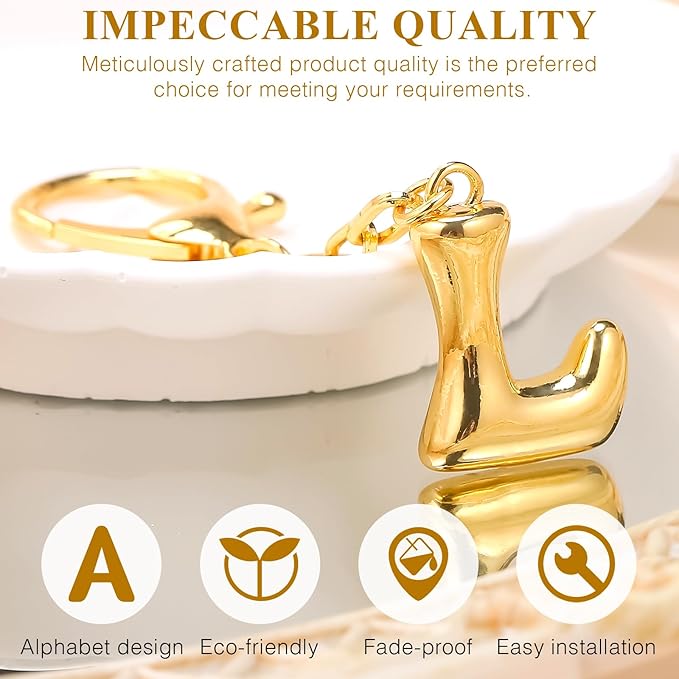 VICKHU Gold Plated Bubble Initial Letter Cute Keychain for Women Car Key Purse Decorative Keyring Handbag Charms Fashion