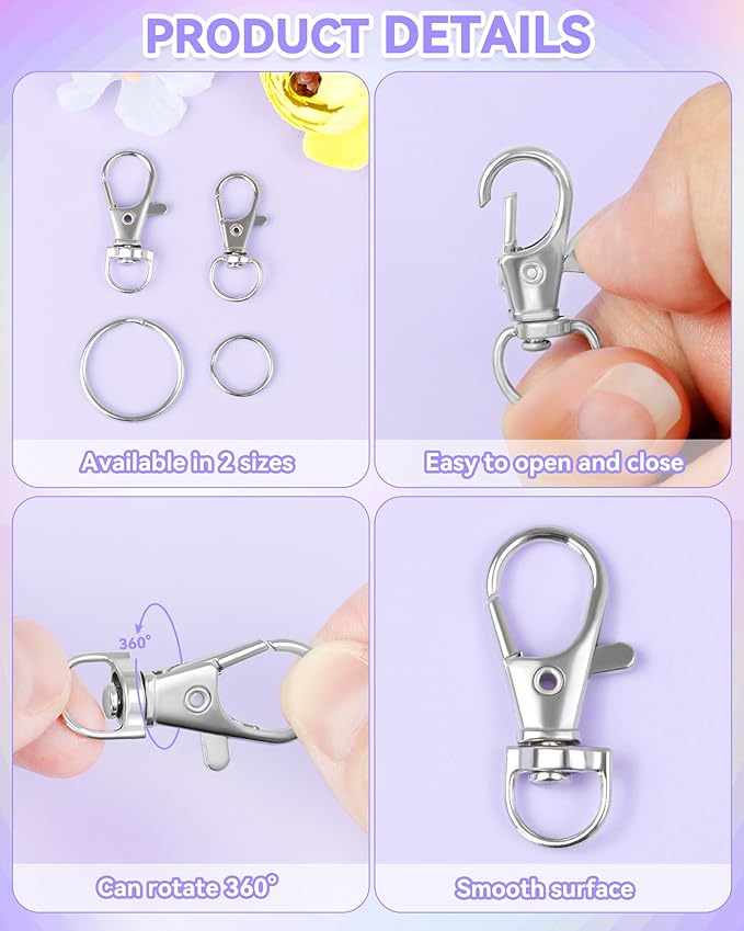 FIVEIZERO 60PCS Silver Swivel Snap Hooks and Key Rings Kit, 30PCS Keychain Clip Hooks, Lobster Clasps, 30PCS Key Chain Rings, KeyRings for Crafts, Jewelry Making and DIY