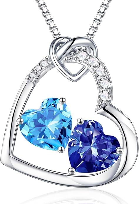 Iefil Valentines Day Gifts for Her - 925 Sterling Silver Heart Birthstone Necklace, Anniversary Birthday Gifts for Women Wife Girlfriend, Jewelry for Mom Daughter