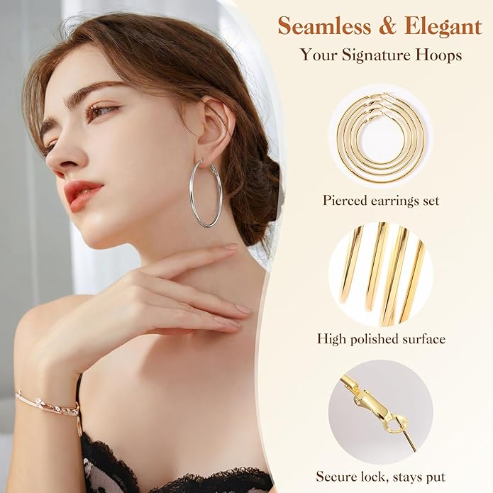 8 Pairs Gold Silver Hoop Earrings for Women, Hypoallergenic Stainless Steel Two Tone hoop earrings set, Lightweight Earrings Hoops for Women 4 Sizes (30/40/50/60mm)