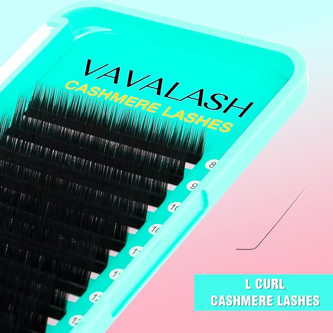 VAVALASH Cashmere Eyelash Extensions 0.03/0.05/0.07/0.15 Premium Lashes B L J Curl Volume Lash Extensions, Soft Super Matte Black Professional Lashes Extension Tray Supplies (0.07-L-8-15MM)