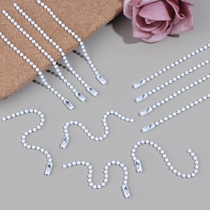Lemonkey 100Pcs Ball Beads Chain Bulk,White Keychain Rings Metal Chain,4 Inch Dog Tag Metal Small Chain with Connectors for Hanging Decoration