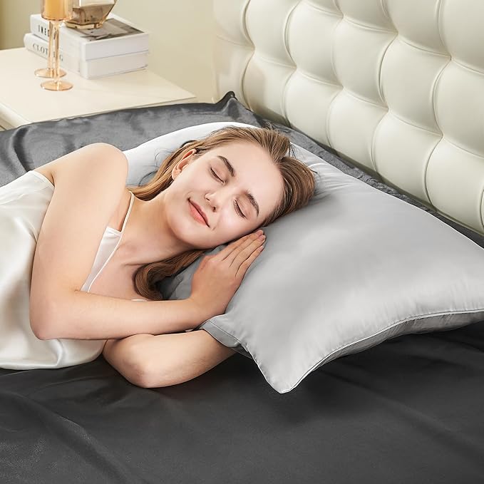 INFIIXSO Silk Pillow Cases 2 Pack Standard Size, Ultra Smooth & Soft Mulberry Silk Pillow Case for Hair and Skin, Breathable Cooling Silk Pillowcase with Hidden Zipper (Light Grey, 20x26 Inches)