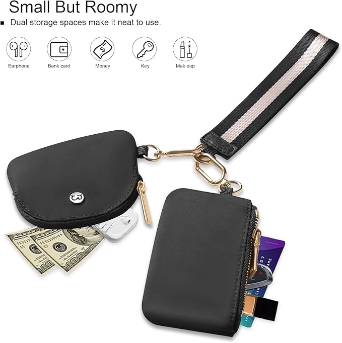 Babysun Mini Zip Around Dual Pouch Wristlet With 2 Straps Wristlet Keychain Wallet for Women Coin Purse Small Cute for Teen Girl