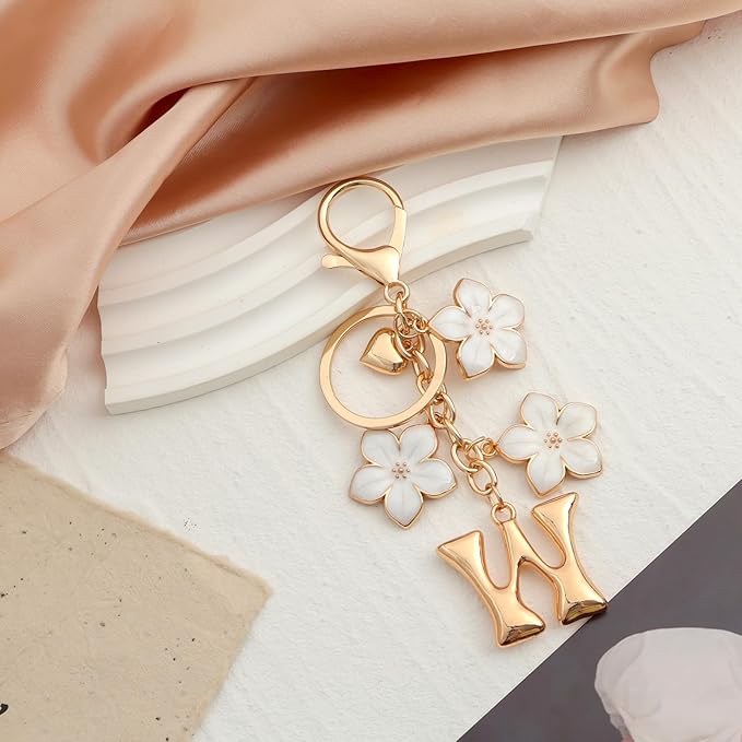 Snycler Bubble Initial Keychain Graceful Flower for bags car remote–A-Z Letter Charms for Women