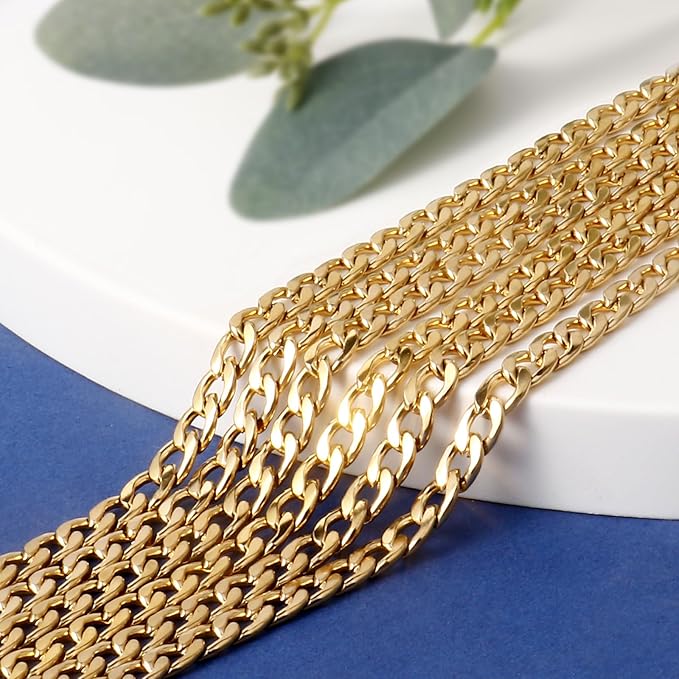 [33FT] 18K Gold PVD Plated Curb Chains for Jewelry Making, 2mm Wide 304 Stainless Steel Cuban Link Chain Roll Bulk for DIY Jewelry Making Craft