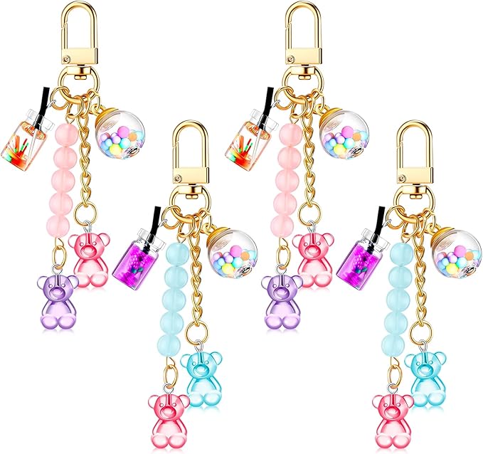 Ecally Cute Resin Bear Keychain Macaron Bear Keychains Candy Pendant Jewelry Gift Bag Key Ring Accessories for Girl Women