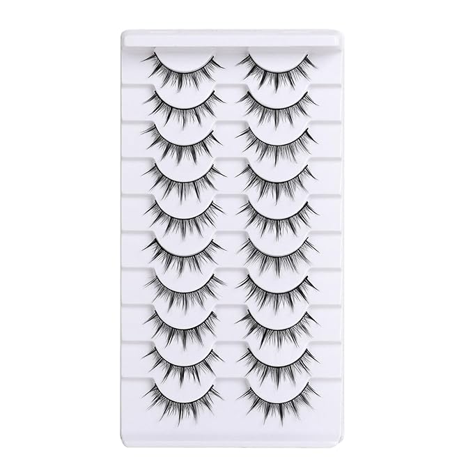 10 Pairs False Eyelashes with Tweezers and High-grade Synthetic Fibers Three-dimensional Long Slender Style Natural Curl Realistic Look Durable Long-lasting Suitable for Daily Comm (Black-B)
