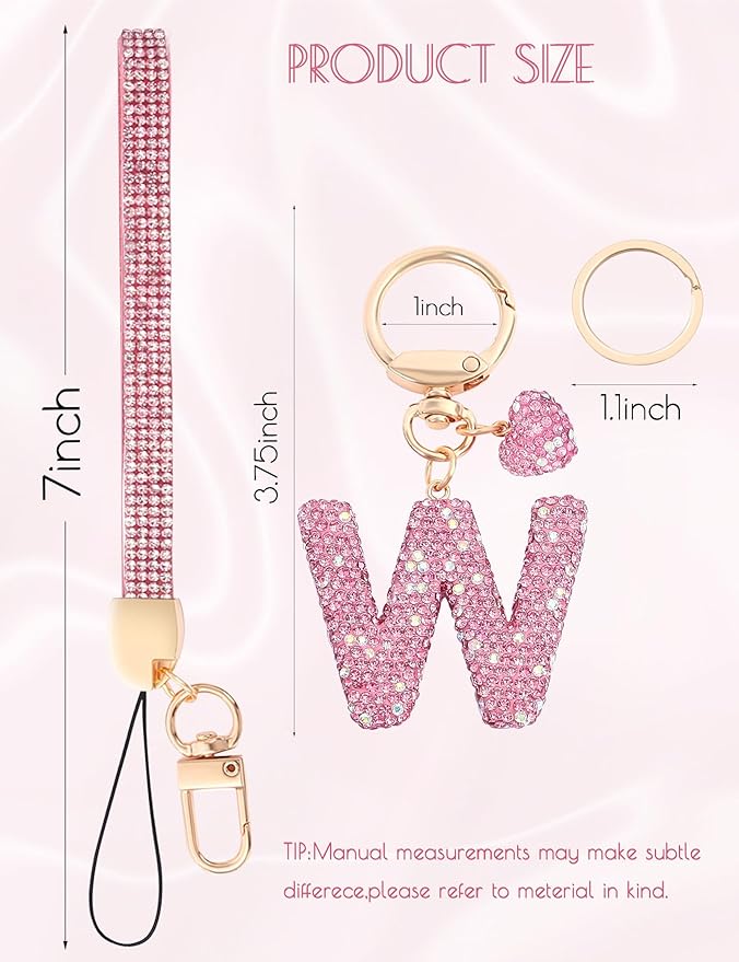 Initial Keychain for Women Girls,Bling Letter Key chain Initial with Heart,Pink Keychain Charms for Backpack Handbag