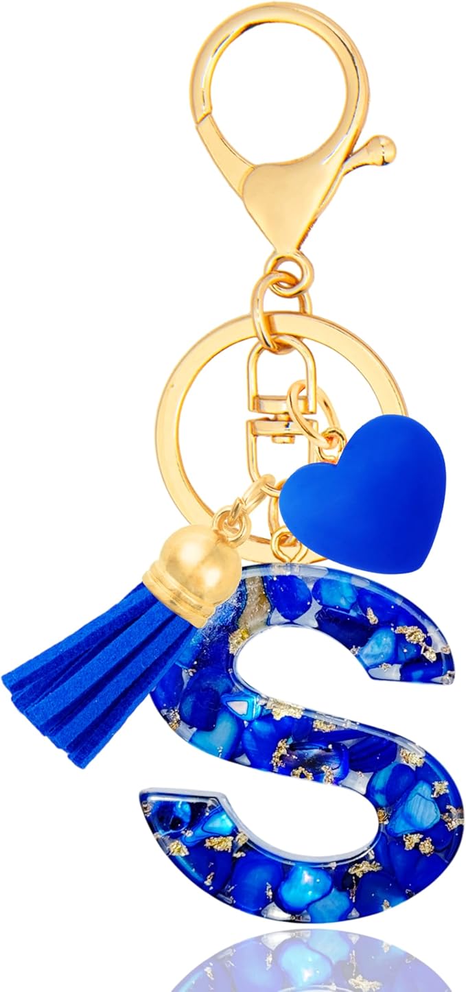 Initial Keychains for Women with Cute Heart Resin - Alphabet Letter Keychain for Bag, Backpacks, Purse or Car key