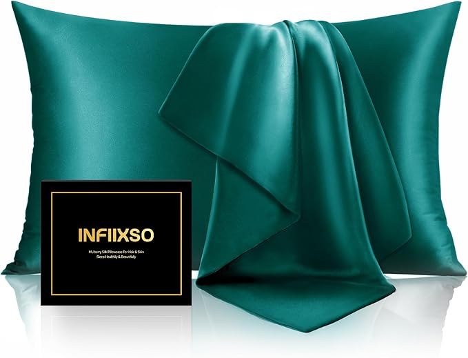 INFIIXSO Mulberry Silk Pillow Cases King Size Set of 2, Silk Pillowcase with Hidden Zipper 20"x36", Extraordinary Smooth and Soft Pillow Case for Hair and Skin(Teal, 2 Pack)