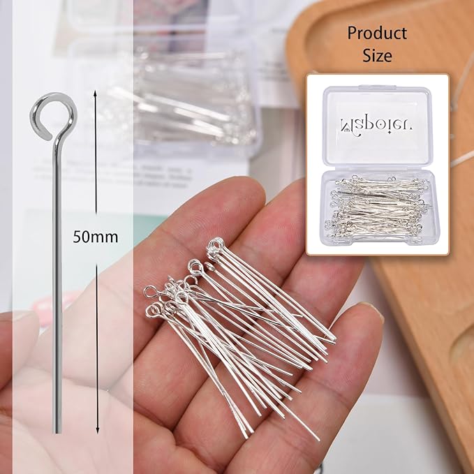 100pcs 50mm 925 Silver Filled Eye Pins DIY Crafts Beads Charms Earring Bracelet Jewelry Making Accessories Supplies