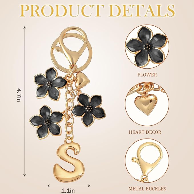 Snycler Bubble Initial Keychain Graceful Flower for bags car remote–A-Z Letter Charms for Women