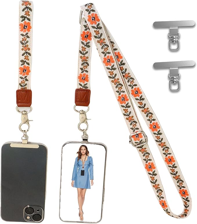 LEMEDE Wrist Keychain and Adjustable Phone Lanyard, Silver Hook Phone Crossbody Strap with 360° Rotating Phone Pads