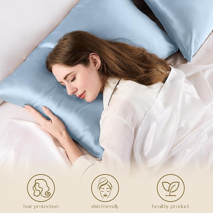 ZIMASILK 100% Pure Mulberry Silk Pillowcase for Hair and Skin Health,Soft and Smooth,Both Sides Premium Grade 6A Silk,600 Thread Count,with Hidden Zipper,1pc (King 20''x36'',Light Blue)