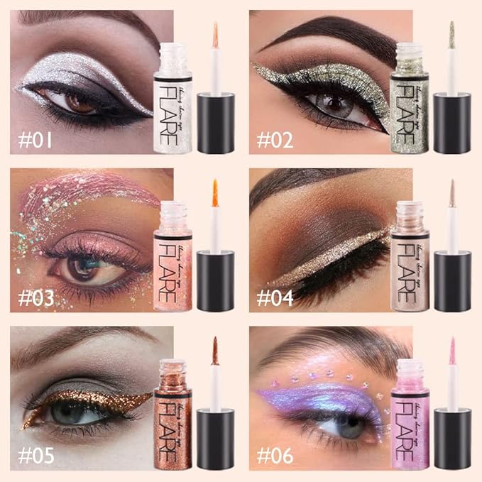 10Pcs Colorful Liquid Glitter Eyeshadow & Eyeliner Sticks Kit – Korean Shimmer Metallic Eye Makeup, Quick-Drying & Waterproof, Vegan & Cruelty-Free, Silver Brown Pink Gold Sparkle sombras de ojos