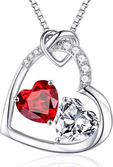 Iefil Valentines Day Gifts for Her - 925 Sterling Silver Heart Birthstone Necklace, Anniversary Birthday Gifts for Women Wife Girlfriend, Jewelry for Mom Daughter