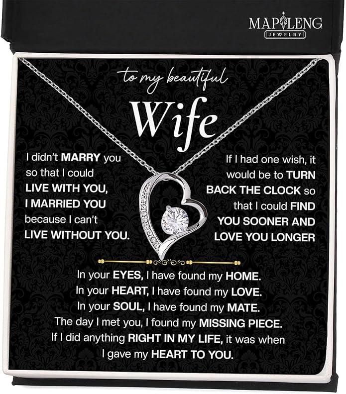 Mapileng To My Wife – Love Knot Necklace from Husband with Heartfelt Message Card & Elegant Luxury Gift Box, A Meaningful Romantic Jewelry Gift for Anniversary, Birthday, Wedding, Christmas