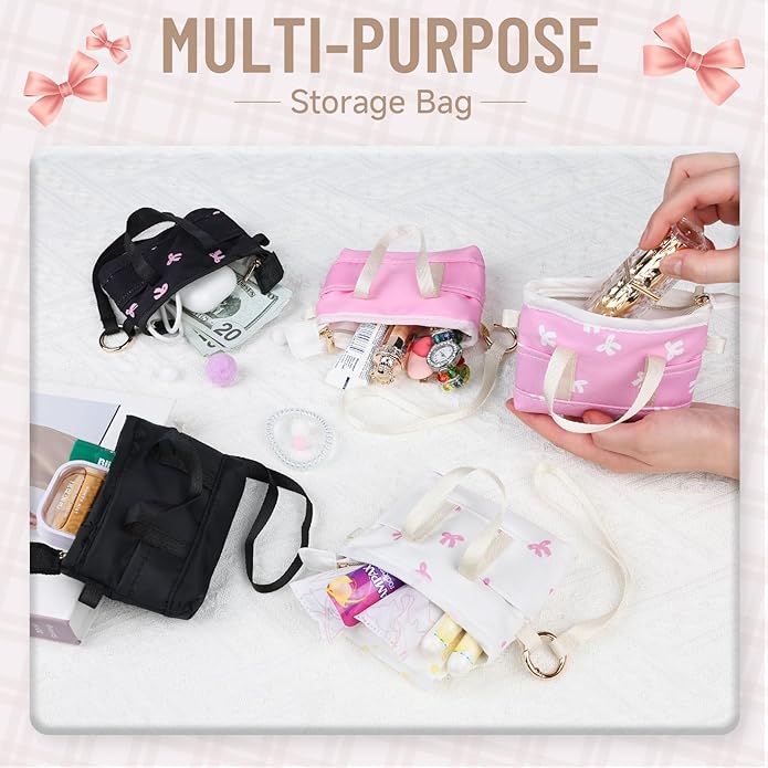 2 Pack Coin Purse Keychain, Mini Tote Bag Keychain with Wristlet, Cute Makeup Pouch Bag Wallets Accessories