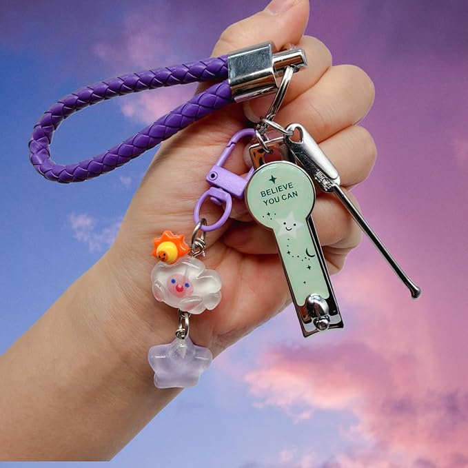 Cute Keychain with Nail Clipper Ear Pick for Women Girls Cute Key Chain Wristlet Cartoon Keychain Lanyard