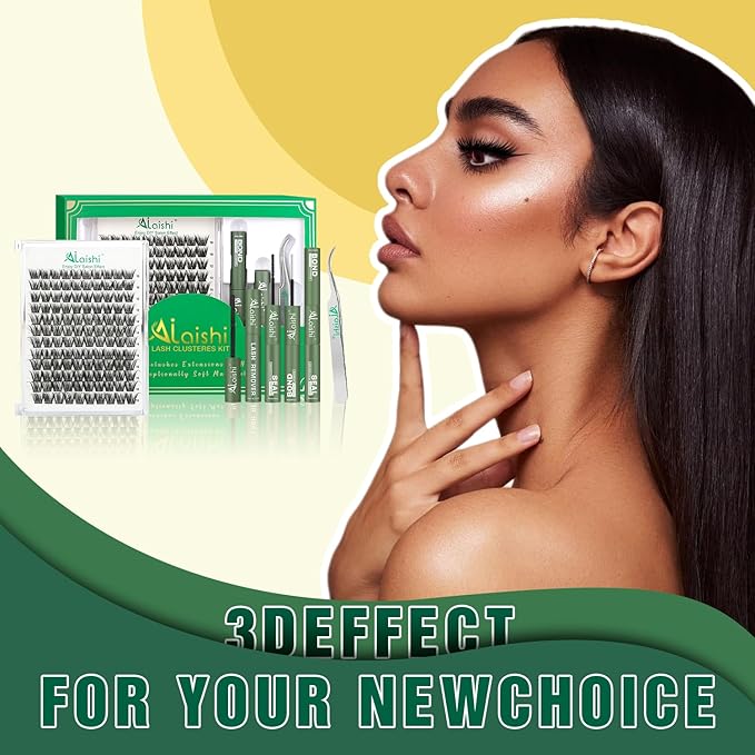 Lash Clusters Kit, DIY 3D Cluster Eyelash Extensions 10‑18mm,120pcs Fluffy D Curl Soft Natural Lashes with Bond and Seal,Remover,Tweezers, –Natural Fake Cat Eye Wispy Individual Clusters（DF2MIX1-4）