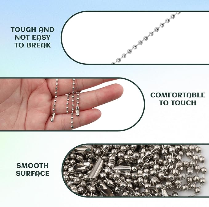 50 Pcs Ball Bead Chain, 4.72 Inch Dog Tag Chain, Stainless Steel Ball Chain Keychain and Connector Clasp, Silver Ball Bead Chains Bulk for Jewelry Making Key Rings Crafts DIY Hanging Decoration