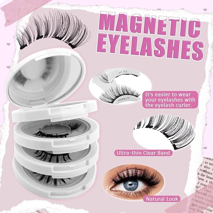 FADLASH Magnetic Eyelashes with Applicator Reusable Magnetic Lashes Natural Look No Glue Needed Wispy Lash Extensions Easy to Wear and Remove 4 Pairs (S02)