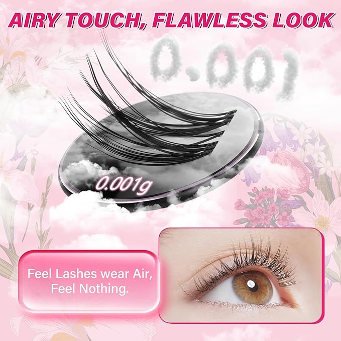 PROLASHBEAUTY Natural Lash Clusters Wispy Lashes Invisible Band Eyelash Clusters CC Curl Individual Lashes Natural Look Lashes Clusters with Super Thin Band Reusable Soft & Comfortable (Solia,8-16mix)