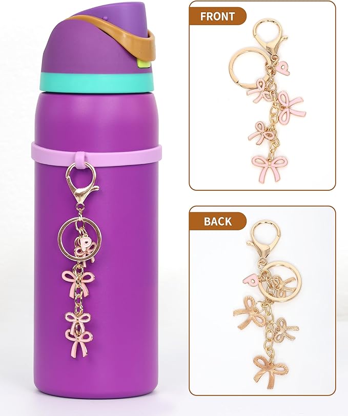 Bow Purse Charms Keychain - Pink Bow Alphabet Letter Key Chain, Bag Charms Wallet