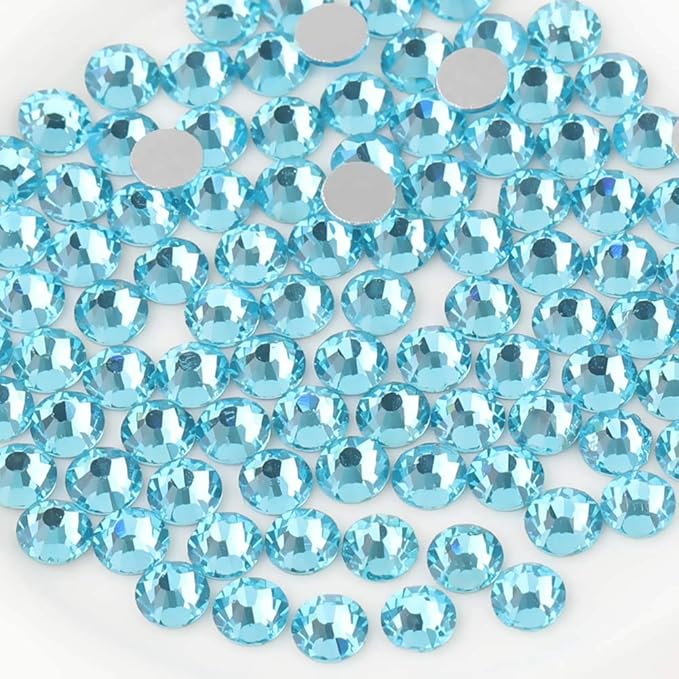 Beadsland 1440pcs Flat Back Crystal Rhinestones Round Gems for Nail Art and Craft Glue Fix, Aquamarine,SS12,3.0-3.2mm