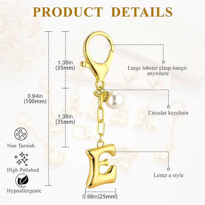VICKHU Gold Plated Bubble Initial Letter Cute Keychain for Women Car Key Purse Decorative Keyring Handbag Charms Fashion