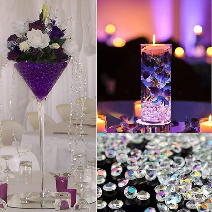 1000pcs Platic Acrylic Gems Fake Acrylic Diamonds Vase Filler Beads Faux Diamond Crystals Jewels for Makeup Brushes Holder Table Scatter Confetti Party Arts Crafts Birthday Wedding Decor