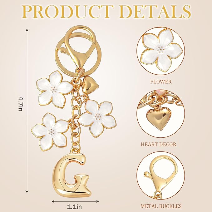 Snycler Bubble Initial Keychain Graceful Flower for bags car remote–A-Z Letter Charms for Women