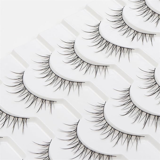 outopen Manga Lashes Natural Look Wispy Fluffy Asian Cosplay Eyelashes Spiky Japanese Anime Lashes 3D Short Fake Eyelash 10 Pairs Pack (D-Asian Style|10-12MM)