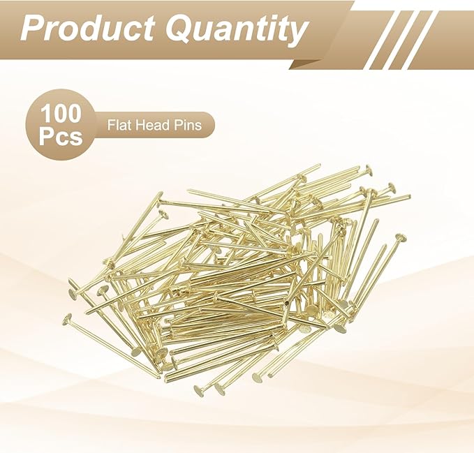 HARFINGTON 100pcs Flat Head Pins 0.79" 20mm Needles Bulk for Earring Pendant Necklace Bracelet Charm Jewelry Making Findings DIY Craft, 14K Gold