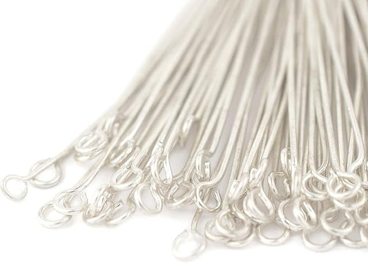The Bead Chest Silver 21 Gauge 2.5 Inch Eye Pins (Approx 100 Pieces)