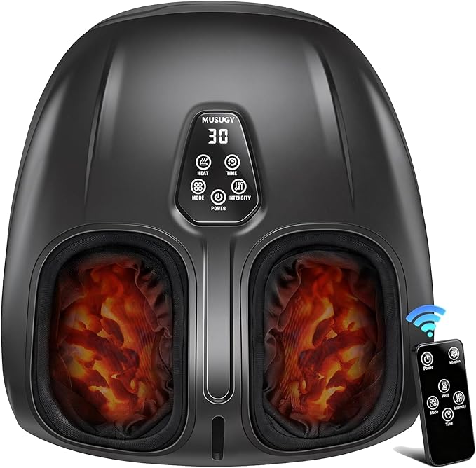 Musugy Foot Massager Machine with Heat : Deep Kneading Shiatsu Foot Massager with Vibration & Compression for Plantar Fasciitis & Neuropathy - for Women & Men,Relax for Office Home Use