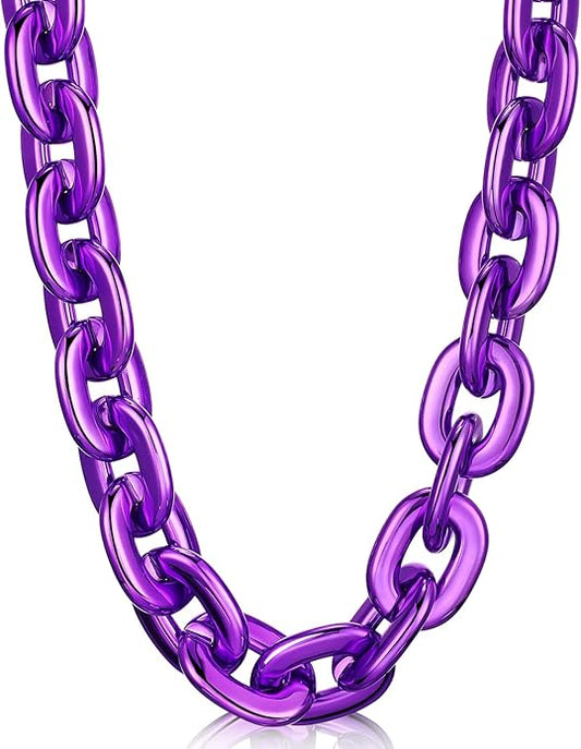 Remuuly Plastic Chain Necklace Chunky Big Fake Necklace Hip Hop Rapper Giant Turnover Chain Costume for Halloween