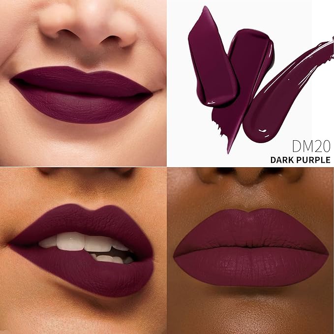3Pc Matte Liquid Lipsticks for Women Dark Red Purple Pink Lipstick Cruelty Free Long Lasting Lip Color, DM18+DM20+DM26