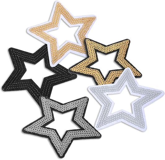 20pcs Star Iron on Patches, 5 Colors Star Embroidered Appliques Sew on Patches, Sequin & Glitter Embroidered Patches for DIY Clothes Pants Hats Shoes Bags