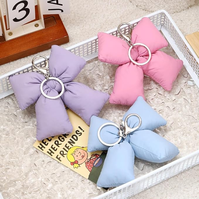 Pink Bow Keychain Bag Charms Y2K Bowknot Plaid Keychains Coquette Aesthetic Purse Handbag Backpacks Charms